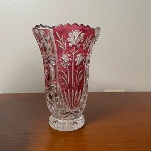 Anna Hutte Lead Crystal Clear Red Small Flower Floral Base Vintage.